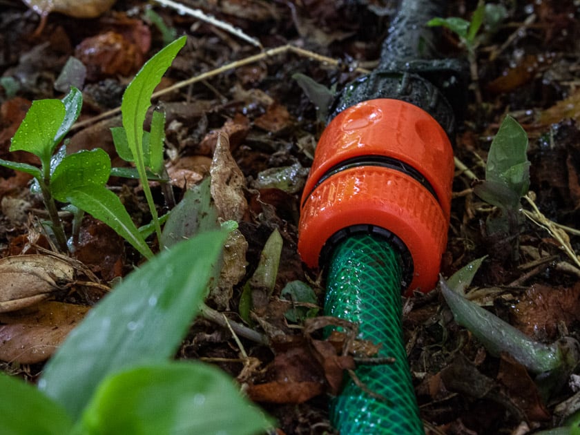 Hose connector laying on ground